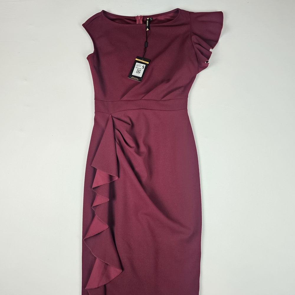 Women's Miusol Burgundy Midi Dress with Ruffle Detail